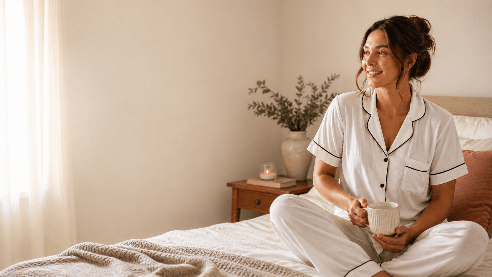 SoftConnection women's pyjamas – white button-front pyjama set
